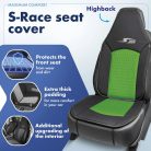 Ülésvédő S-RACE - HIGHBACK SEAT - zöld-fekete - WALSER