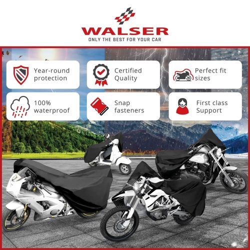Motortakaró ponyva BASIC - CHOPPER - L méret - 250x100x130 cm fekete - WALSER