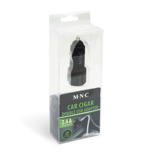 Autós szivargyújtó adapter - 2xUSB aljzattal - 2,4 A - fekete - M.N.C