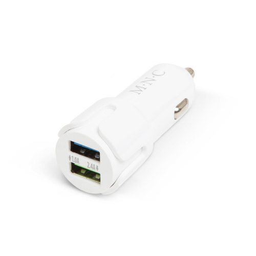 Autós szivargyújtó adapter - 2xUSB aljzattal - 2,4 A - fehér - M.N.C