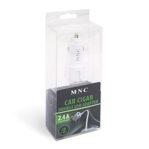 Autós szivargyújtó adapter - 2xUSB aljzattal - 2,4 A - fehér - M.N.C