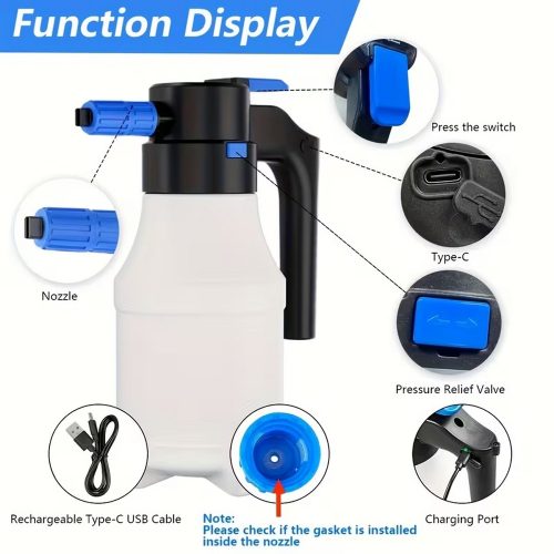 Elektromos szórófejes flakon 1,5 l - 2.0 bar - akkus, 5 V USB Type-C - 4CARS