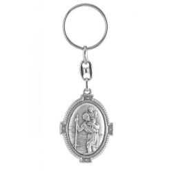  Kulcstartó - Szent Kristóf - ovális, ezüst színű - 9,5 cm